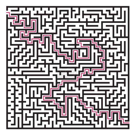 Quadratische Labyrinth-Puzzle-Spiel mit Antwort, schwierige Labyrinthvektorillustration.