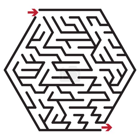 Sechseckiges Labyrinth-Rätsel, Labyrinthvektorillustration für Kinder.