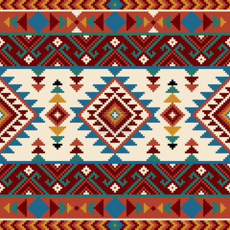 Ilustración de Patrón nativo americano, ornamento étnico, Abstracto Navajo sin costuras para el fondo, fondo de pantalla, vector de ilustración, textil, tela, ropa, batik, alfombra, bordado - Imagen libre de derechos