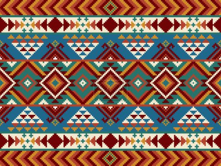 Ilustración de Adorno nativo americano, Patrón étnico, Abstracto Navajo sin costuras para el fondo, fondo de pantalla, vector de ilustración, textil, tela, ropa, batik, alfombra, bordado - Imagen libre de derechos