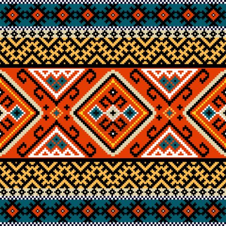 Geometric Ethnic Patterns. Native American tribal fabric, Pixel Horizontal Seamless ,Vector  illustration design.
