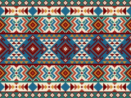 Ilustración de Patrón nativo americano, ornamento étnico, Abstracto Navajo sin costuras para el fondo, fondo de pantalla, vector de ilustración, textil, tela, ropa, batik, alfombra, bordado - Imagen libre de derechos