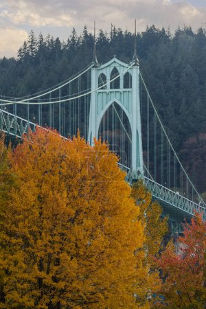Photo for Autumn at St. Johns Bridge and Cathedral Park in Portland Oregon - Royalty Free Image