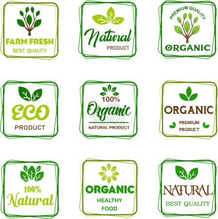 Illustration for Organic food, natural product and farm fresh sign icons and elements collection for food market. - Royalty Free Image