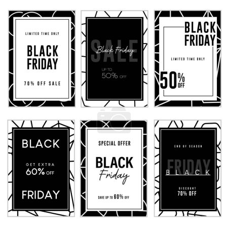 Ilustración de Viernes Negro para las redes sociales venta página web banners compras, venta, promoción de productos. - Imagen libre de derechos