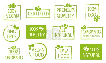 Ilustración de Alimentos ecológicos, productos naturales, vida sana y granja fresca para la promoción de alimentos y bebidas. - Imagen libre de derechos