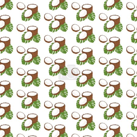Coconut print pattern seamless. Half coconut on a white background for printing, cutting, and crafts Ideal for mugs, stickers, stencils, web, cover, wall stickers, home decorate and more.