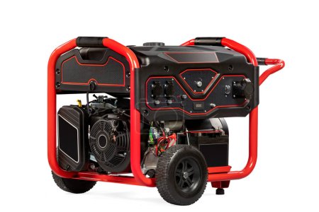 Photo for Red and black portable electric gas generator isolated on white for backup energy. High quality photo - Royalty Free Image