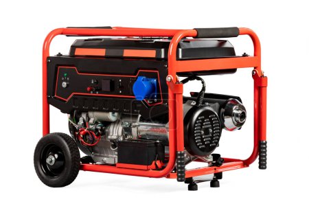 Portable red electric generator isolated on white for backup energy.