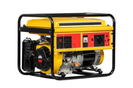 Photo for Portable yellow electric generator isolated on white for backup energy. - Royalty Free Image
