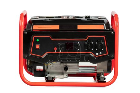 Portable red electric generator isolated on white for backup energy.