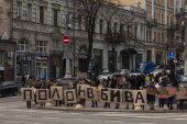Kyiv, Ukraine - February 4, 2024. Relatives and friends with placards gathered in the center on Khreshchatyk to honor the fighters of "Azovstal", who have been in Russian captivity for almost two years. everyone is waiting for their return Stickers #700672342