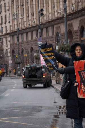 Photo for Kyiv, Ukraine. February 18, 2024. Concerned people and relatives of "Azov" prisoners took to the streets with posters to remind that many prisoners have been in Russian captivity for almost two years - Royalty Free Image