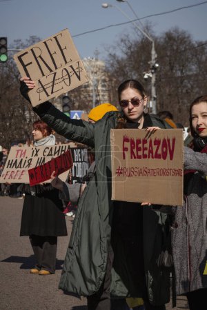 Photo for Kyiv, Ukraine. On March 10, 2024, caring people go to the city center in the afternoon to remind everyone that the Azov military has been in Russian captivity for two years. freedom of Azov. do not be silent - Royalty Free Image