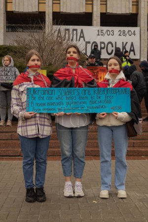 Photo for Kyiv, Ukraine. On the afternoon of March 24, 2024, many relatives and caring people gathered in the city center to support the prisoners of war who have been in russian captivity for almost two years. - Royalty Free Image