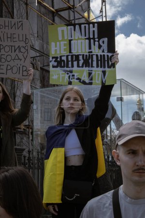 Photo for Kyiv, Ukraine. On April 7, 2024, many caring people came out in the city center to remind everyone that the Azov military has been in russian captivity for two years. relatives and loved ones come out with posters every week. - Royalty Free Image
