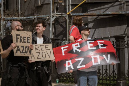 Photo for Kyiv, Ukraine. On April 7, 2024, many caring people came out in the city center to remind everyone that the Azov military has been in russian captivity for two years. relatives and loved ones come out with posters every week. - Royalty Free Image