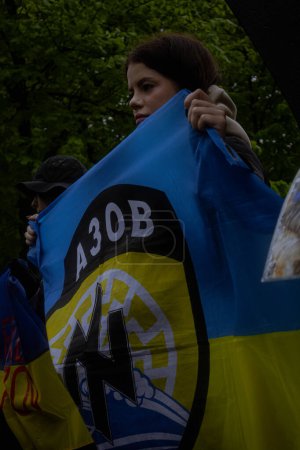 Photo for Kyiv, Ukraine. April 21, 2024. rain and cold weather did not stop people who once again took to the streets of their city to remind and support the prisoners of war who are in russian captivity. - Royalty Free Image