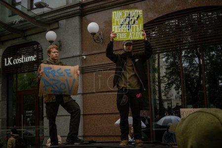 Photo for Kyiv, Ukraine. April 21, 2024. even heavy rain and cold weather did not stop people. they once again went to the center of the city to remind and support the prisoners of war who are in captivity - Royalty Free Image