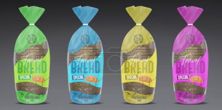 Téléchargez les illustrations : Set de pain de voyage Emballage Concept de conception en différentes couleurs avec Mockup - en licence libre de droit