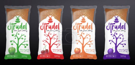 Ilustración de Strudel Package Bakery Design Set in different colors with Mockup - Imagen libre de derechos