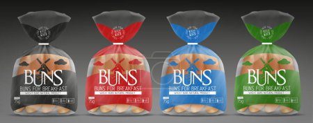 Ilustración de Buns Package Bakery Design Set in different colors with Mockup - Imagen libre de derechos