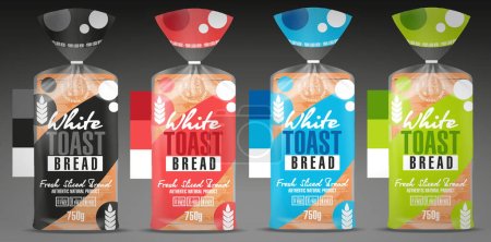 Brot-Toast-Set Verpackungsdesign in verschiedenen Farben mit Mockup