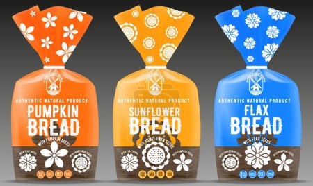 Ilustración de Diseño de empaquetado de pan Conjunto en tres colores con Mockup - Imagen libre de derechos