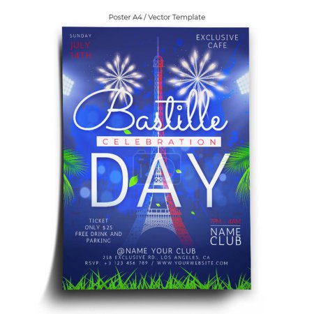 Illustration for Bastille Day Celebration Poster Template - Royalty Free Image