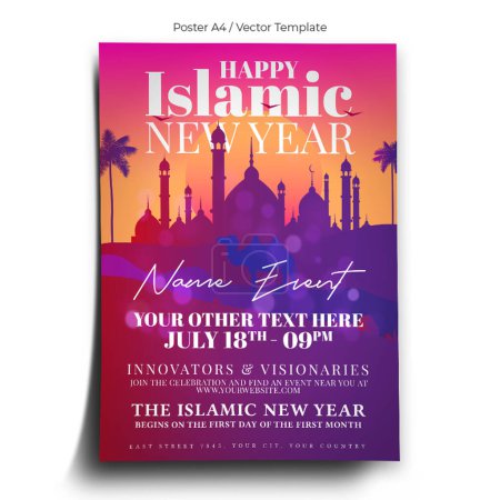 Illustration for Happy Islamic New Year Poster Template - Royalty Free Image