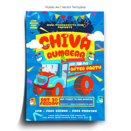 Illustration for Chiva Rumbera Poster Template - Royalty Free Image