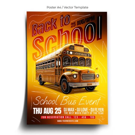 Ilustración de Plantilla de cartel de fiesta de autobús escolar - Imagen libre de derechos