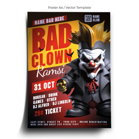 Téléchargez les illustrations : Modèle d'affiche de mauvais clown - en licence libre de droit