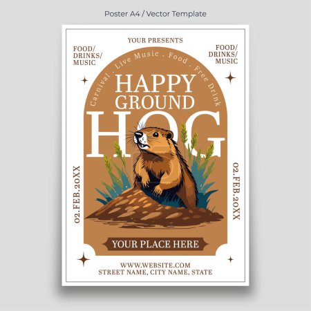 Modèle d'affiche de la Journée de la marmotte heureuse
