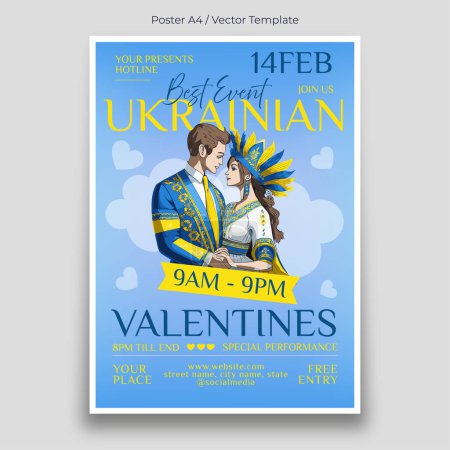 Illustration for Ukrainian Valentines Day Poster Template - Royalty Free Image