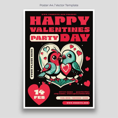 Illustration for Happy Valentines Party Day Poster Template - Royalty Free Image