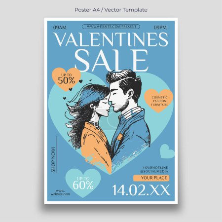 Téléchargez les illustrations : Modèle d'affiche de vente de valentines - en licence libre de droit