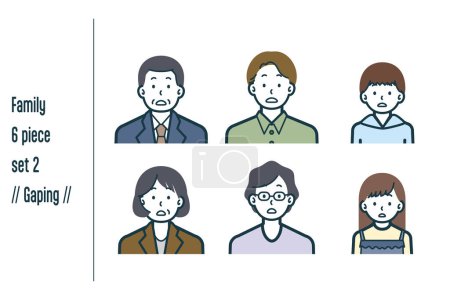 Illustration for This is a set of illustrations of a Gaping three-generation family. - Royalty Free Image