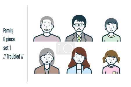 Illustration for This is a set of illustrations of a Troubled three-generation family. - Royalty Free Image