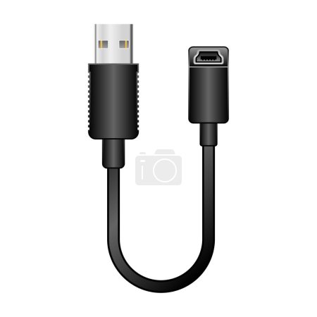 Es una ilustración de un cable de conversión negro _ usb Tipo-a 2.0 a mini USB Tipo-B Femalee.