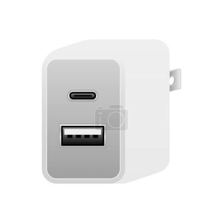 Blanco USB charger _ USBType-C 1 puerto y USB tipo A 2.0 1 puerto ilustración.