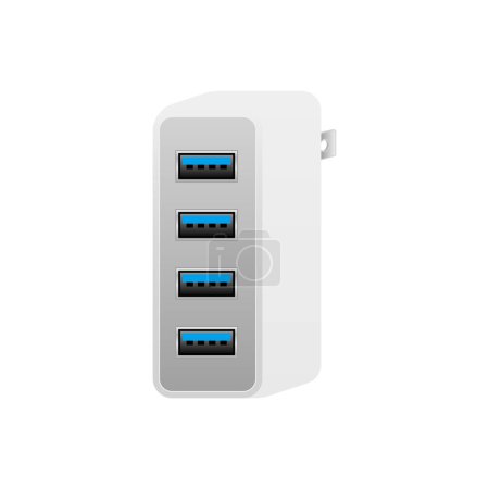 White USB charger _usb type A 3.0 4 -port illustration.