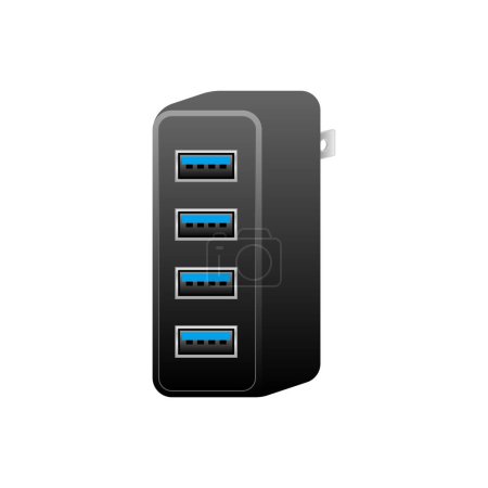 Black USB charger _usb type A 3.0 4 -port illustration.