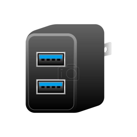 Black USB charger _usb type A 3.0 2 port illustration.