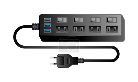 Adaptador de corriente negro _ 4 Es una ilustración de 3 puertos de 3.0 3.0 puertos de la boca y tipo USB.