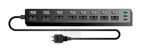 Adaptador de corriente negro _ 8 Es una ilustración de 3 puertos de 3.0 3.0 bolsas y tipo USB.
