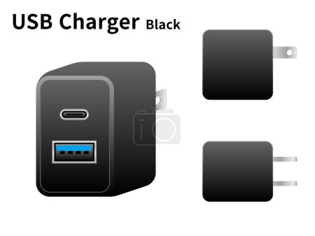 It is an illustration set of black USB charger.