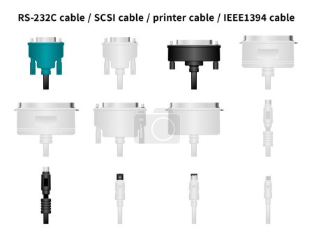 RS-232C cable, SCSI cable, printer cable, IEEE1394 cable illustration set.