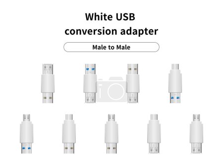 It is an illustration set of white USB conversion adapter/male to male.
