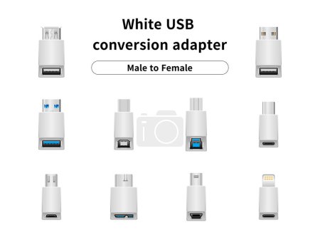 Ilustración de Es un conjunto de ilustración de adaptador de conversión USB blanco / macho a hembra. - Imagen libre de derechos